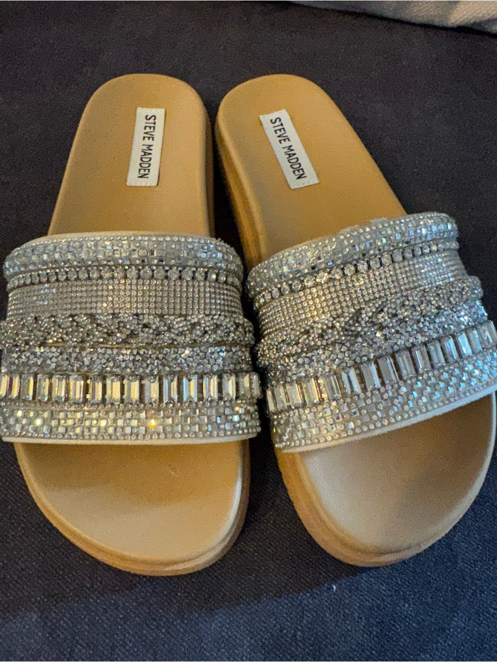 Steve Madden Silver Crystal-Embellished Slide Mules